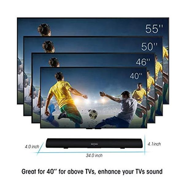 BESTISAN 80 Watt Soundbar, Sound Bars for TV of Home Theater System (Bluetooth 5.0, 34 inch, DSP, Strong Bass, Wireless Wired Connections, Bass Adjustable, Wall Mountable)