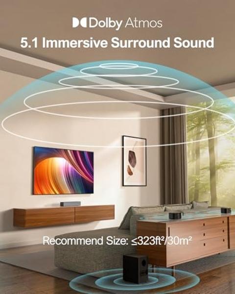 Westinghouse 2.0 Channel Compact Mini Soundbar with Dolby Atmos and Digital Plus, 120W Surround Sound System for TV, Home Theater Audio, Bluetooth, Easy Setup, Roku TV Ready