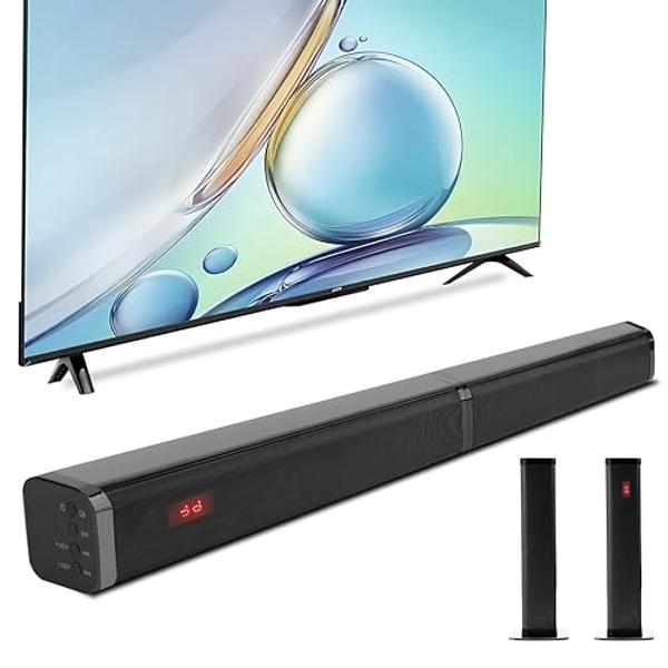 TV Sound Bar Sound Bar for Speaker Smart TV Sound bars 80W Split Soundbars, Surround Sound Powerful Bass, Home Theater Speakers with HDMI-ARC/Optical/AUX Connection 2-in-1 Detachab