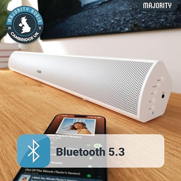 Westinghouse 2.0 Channel Compact Mini Soundbar with Dolby Atmos and Digital Plus, 120W Surround Sound System for TV, Home Theater Audio, Bluetooth, Easy Setup, Roku TV Ready