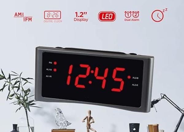 Emerson ER100401 Smartset 15Watt Ultra Fast Wireless Charging Dual Alarm Clock Radio with Bluetooth Speaker, USB Charger, Cyan LED Night Light and 1.4" Display