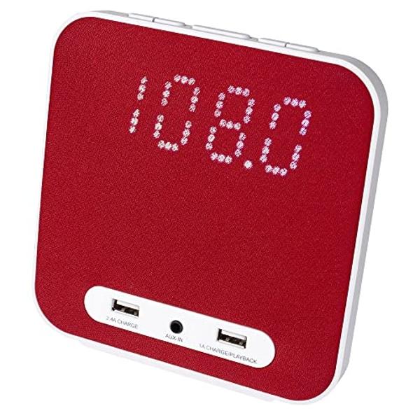 Westclox Large 1.4” Red LED Digital FM Clock Radio with Dual USB A & C Charging Ports, Adjustable Brightness, Dual Alarms & Sleep Timer – Modern Alarm Clock for Bedroom, Home, or O