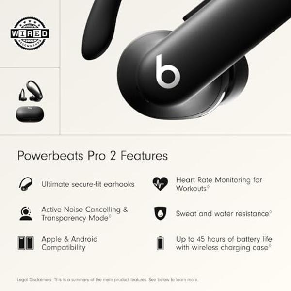 Beats Powerbeats Pro 2 Wireless Bluetooth Earbuds - Noise Cancelling, Heart Rate Monitor, IPX4, Up to 45H Battery & Charging Case, Works with Apple & Android - Jet Black