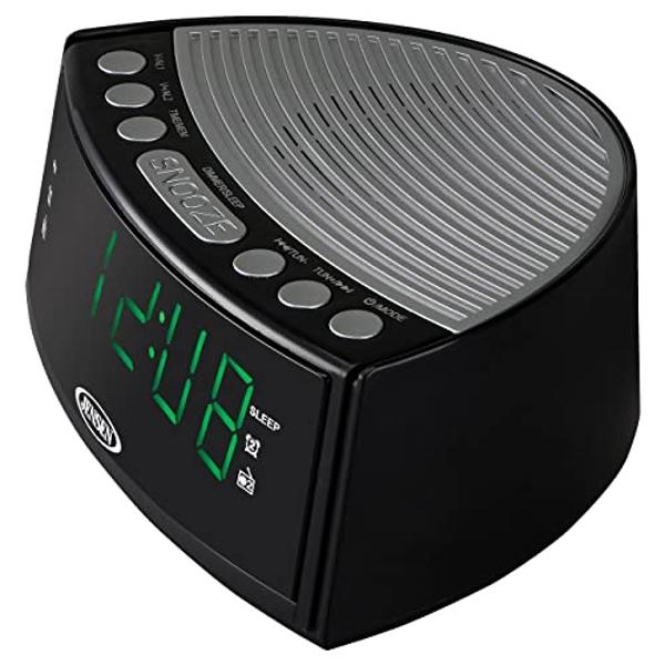 Emerson ER100401 Smartset 15Watt Ultra Fast Wireless Charging Dual Alarm Clock Radio with Bluetooth Speaker, USB Charger, Cyan LED Night Light and 1.4" Display