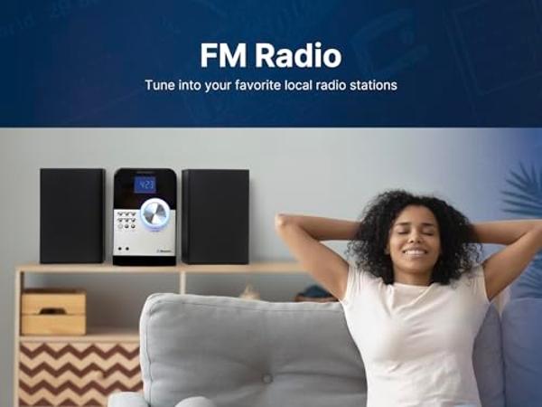 Emerson ES-4000 Bluetooth Micro Music System with MP3, CD Player, FM Radio, Alarm Clock, USB Playback, AUX Input, LED Display, Compact Design, and Remote Control