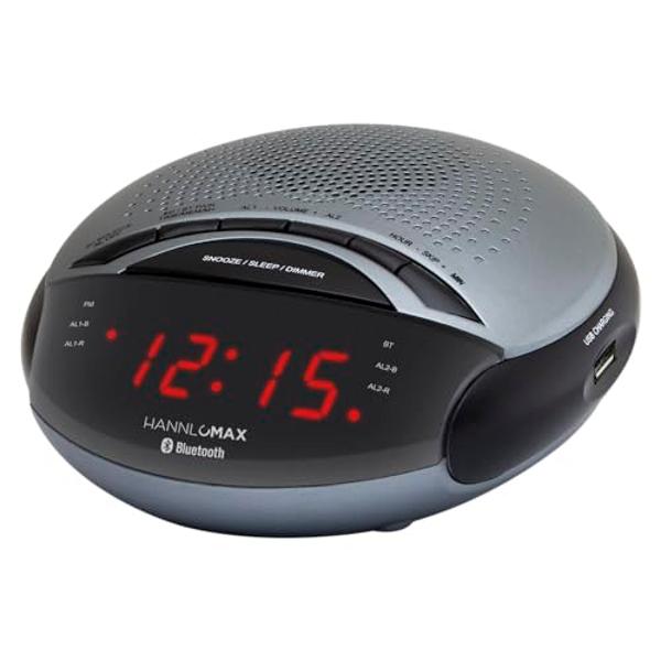 Emerson ER100401 Smartset 15Watt Ultra Fast Wireless Charging Dual Alarm Clock Radio with Bluetooth Speaker, USB Charger, Cyan LED Night Light and 1.4" Display