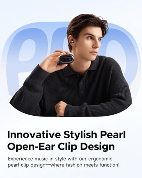 SoundPEATS PearlClip Pro Ear Ultra Open Ear Earbuds Wireless Headphones Bluetooth 5.4 Earphones Clip On Ear Buds with Mic, IPX5 Waterproof, 24 Hrs Play for Running Cycling Fitness