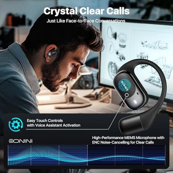 EUQQ Open Ear Bluetooth 5.4 Earbuds, Sport Over Earphones Wireless Headphones Built-in Mic with Ear Buds LED Display, Touch Control, IPX7 Waterproof Hook Design 50Hrs Playtime for 