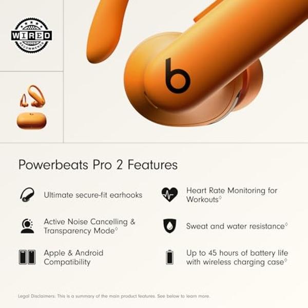 Beats Powerbeats Pro 2 Wireless Bluetooth Earbuds - Noise Cancelling, Heart Rate Monitor, IPX4, Up to 45H Battery & Charging Case, Works with Apple & Android - Electric Orange