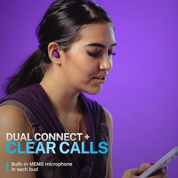 JLab Go Pop ANC True Wireless Earbuds & Charging Case, Transparent Purple, Active Noise Cancelling, 10mm Drivers, Dual Connect, Customize Your Sound with App, Be Aware Mode, Google