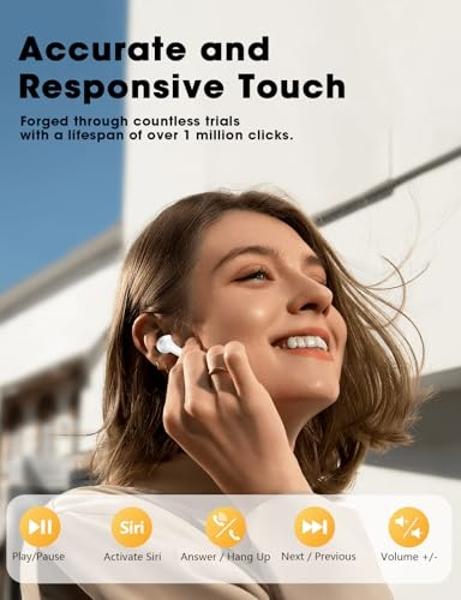 ZZU Wireless Earbuds, 2025 Ear Buds with Big Bass Stereo Sound, Lightweight Bluetooth Earbuds with 48 Hours Playtime, in-Ear Fit Earphones, IPX7, Hands-Free Calls with AI for iPhon