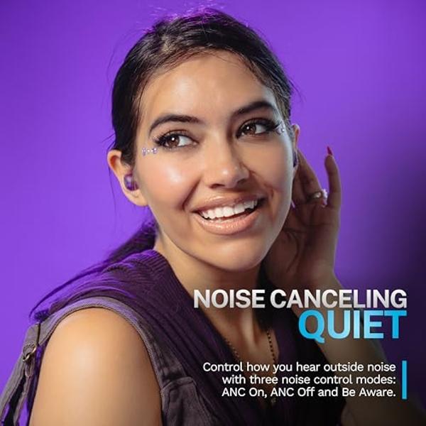 JLab Go Pop ANC True Wireless Earbuds & Charging Case, Transparent Purple, Active Noise Cancelling, 10mm Drivers, Dual Connect, Customize Your Sound with App, Be Aware Mode, Google