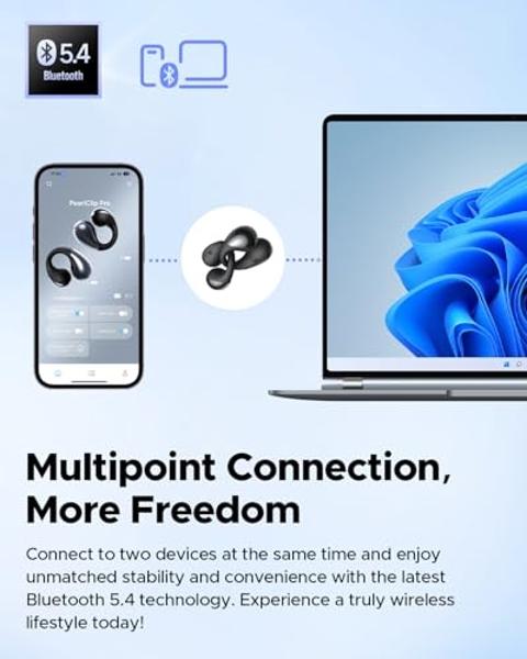 SoundPEATS PearlClip Pro Ear Ultra Open Ear Earbuds Wireless Headphones Bluetooth 5.4 Earphones Clip On Ear Buds with Mic, IPX5 Waterproof, 24 Hrs Play for Running Cycling Fitness