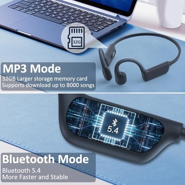 MARLALL Swimming Headphones-Bone Conduction Headphones, IP68 Waterproof Open Earphones, Bluetooth 5.4 Underwater Sport Earbuds with 32 GB MP3 Memory for Swimming, Running, Cycling,