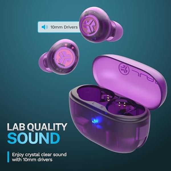 JLab Go Pop ANC True Wireless Earbuds & Charging Case, Transparent Purple, Active Noise Cancelling, 10mm Drivers, Dual Connect, Customize Your Sound with App, Be Aware Mode, Google