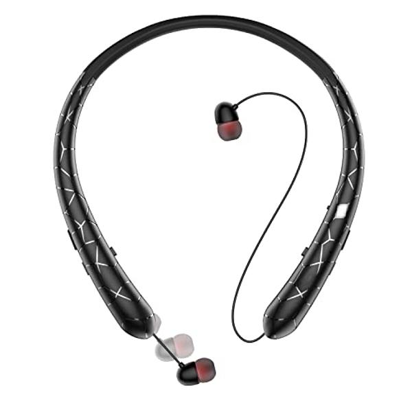 Finpola Neckband Bluetooth Headphones,Retractable Headphone IPX5 Sweatproof with Vibration Call,Stereo Noise Cancelling Neckband Headphones for Sports Office