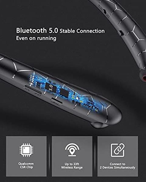 Finpola Neckband Bluetooth Headphones,Retractable Headphone IPX5 Sweatproof with Vibration Call,Stereo Noise Cancelling Neckband Headphones for Sports Office