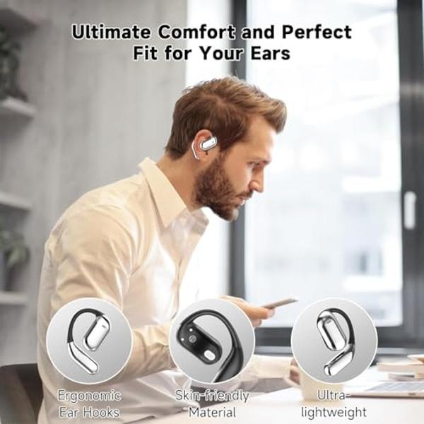 Open Ear Headphones Ultra Comfort Wireless Bluetooth 5.4 Headphones Over The Ear Earbuds with Intelligent Touch Screen Ear Hooks IPX7 Waterproof Bone Conduction Earbuds for Running