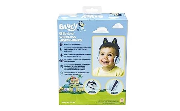 eKids Bluey Bluetooth Headphones for Kids, Wireless Headphones with Microphone Includes Aux Cord, Volume Reduced Kids Foldable Earphones for School, Home, or Travel