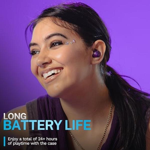 JLab Go Pop ANC True Wireless Earbuds & Charging Case, Transparent Purple, Active Noise Cancelling, 10mm Drivers, Dual Connect, Customize Your Sound with App, Be Aware Mode, Google