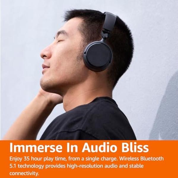 Amazon Basics Bluetooth Headphones with Microphone, Wireless, On Ear, 35 Hour Playtime, Foldable, One Size, Black