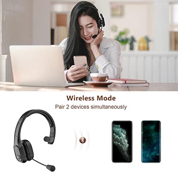 COMEXION Trucker Bluetooth Headset V5.0, Wireless Headset with Noise Canceling&Mute Microphone for Cell Phones, On Ear Bluetooth Headphone for Computer, Zoom Meetings, Skype, Home 