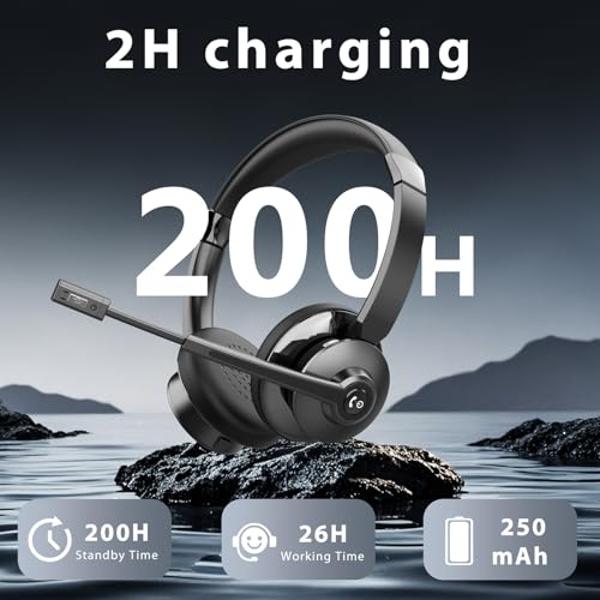 Vonztek Wireless Headset，Bluetooth Headset with Microphone Noise Cancellation Wireless Headphones with USB Dongle Connection and Microphone Mute for PC/Laptop/Smartphone/Teams/Home
