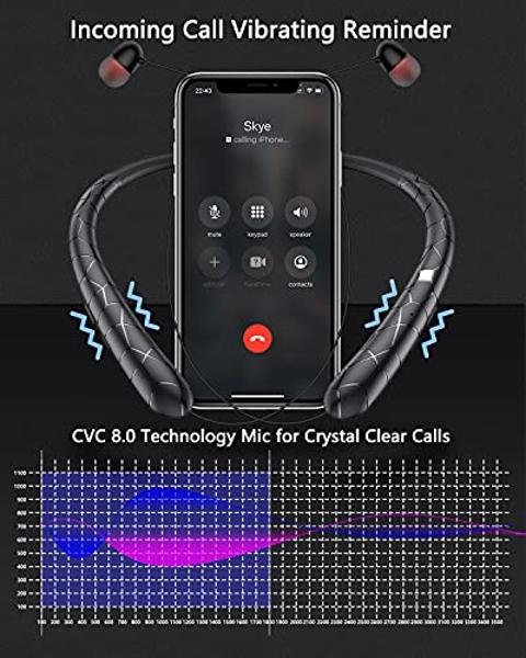 Finpola Neckband Bluetooth Headphones,Retractable Headphone IPX5 Sweatproof with Vibration Call,Stereo Noise Cancelling Neckband Headphones for Sports Office