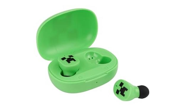 eKids Minecraft Bluetooth Earbuds with Microphone, Wireless Earbuds with Charging Case for Ear Buds, Designed for School, Home, or Travel