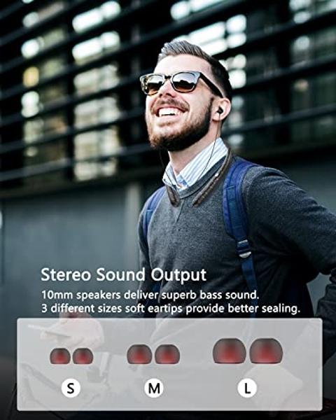 Finpola Neckband Bluetooth Headphones,Retractable Headphone IPX5 Sweatproof with Vibration Call,Stereo Noise Cancelling Neckband Headphones for Sports Office