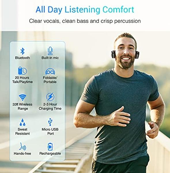 Kinivo BTH240 Bluetooth Headphones (Black, On-Ear, Wireless Music, Hands-Free Calling, Built-in Mic, Foldable, Travel Bag)