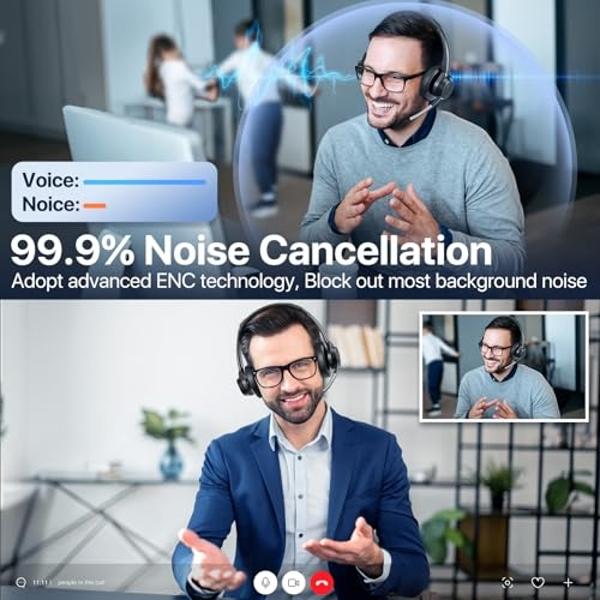 CPTEA Bluetooth Headset, Wireless Bluetooth V5.4 Headphones with Microphone, Noise Canceling Multipoint Connect Wireless Headset with Mic for Work/Mobile/Laptop/Call Center/Noisy O