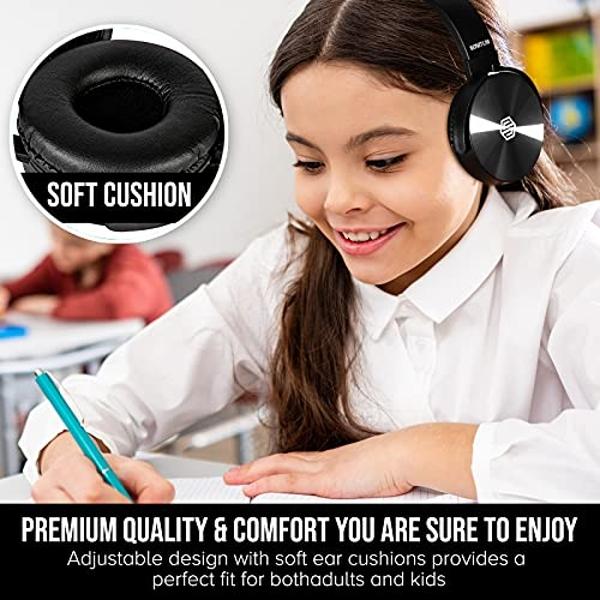 Classroom Headphones-Bulk 10-Pack, Student On Ear Comfy Swivel Earphones for Library, School, Airplane, Kids-for Online Learning and Travel, HQ Stereo Sound 3.5mm Jack (Black with 
