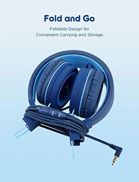 iClever 2 Pack Kids Headphones with Sharing Splitter - HS22 Safe Volume Limited - HD Microphone Tangle-Free Foldable Stereo Wired Headphones for Kids Teens for School/Tablet/Travel