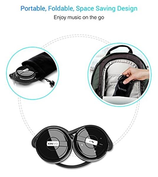 Kinivo BTH240 Bluetooth Headphones (Black, On-Ear, Wireless Music, Hands-Free Calling, Built-in Mic, Foldable, Travel Bag)