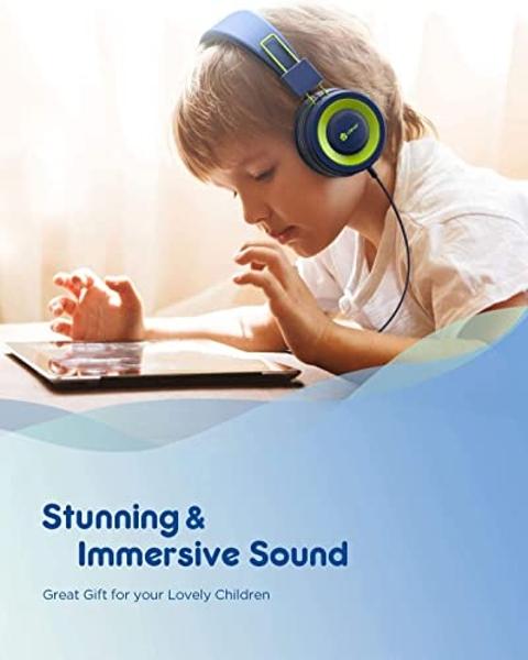 iClever 2 Pack Kids Headphones with Sharing Splitter - HS22 Safe Volume Limited - HD Microphone Tangle-Free Foldable Stereo Wired Headphones for Kids Teens for School/Tablet/Travel