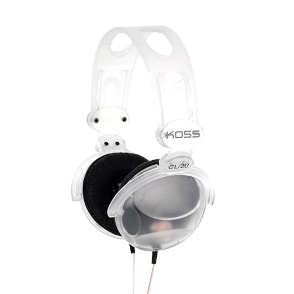 Koss CL/20 Clear Transparent On-Ear Headphones, Retro Look, 3.5mm Plug, Adjustable Headband, Leatherette Cushions