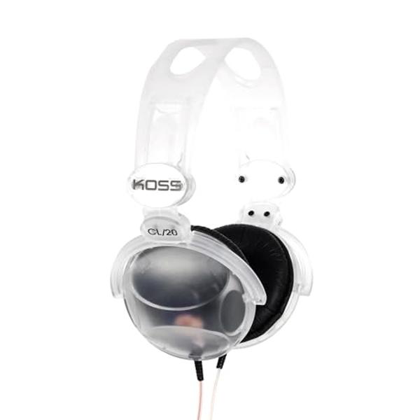 Koss CL/20 Clear Transparent On-Ear Headphones, Retro Look, 3.5mm Plug, Adjustable Headband, Leatherette Cushions