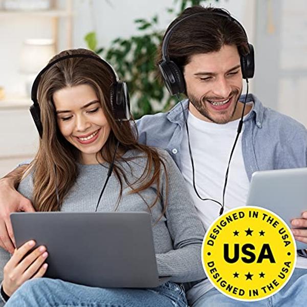 Classroom Headphones-Bulk 10-Pack, Student On Ear Comfy Swivel Earphones for Library, School, Airplane, Kids-for Online Learning and Travel, HQ Stereo Sound 3.5mm Jack (Black with 