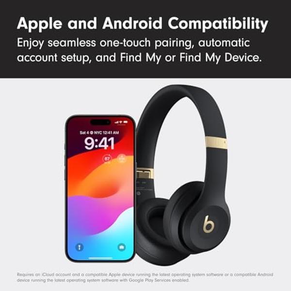 Beats Solo 4 - Wireless Bluetooth On-Ear Headphones, Apple & Android Compatible, Up to 50 Hours of Battery Life - Black & Gold (Renewed)