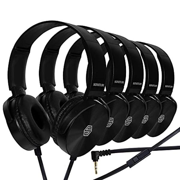 Classroom Headphones-Bulk 10-Pack, Student On Ear Comfy Swivel Earphones for Library, School, Airplane, Kids-for Online Learning and Travel, HQ Stereo Sound 3.5mm Jack (Black with 