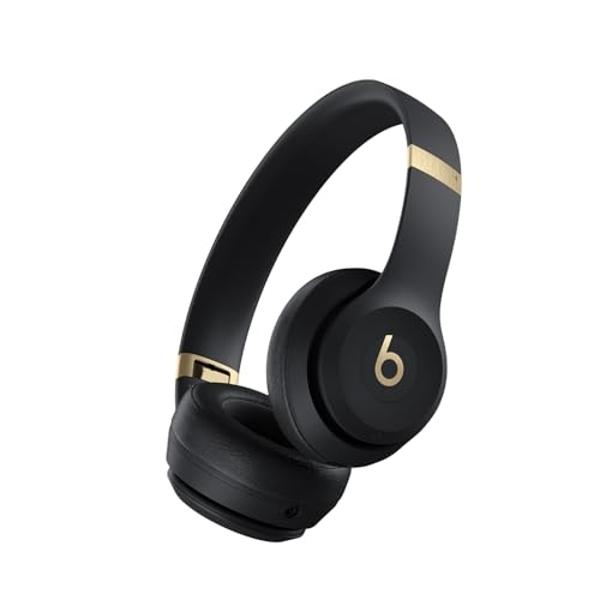 Beats Solo 4 - Wireless Bluetooth On-Ear Headphones, Apple & Android Compatible, Up to 50 Hours of Battery Life - Black & Gold (Renewed)