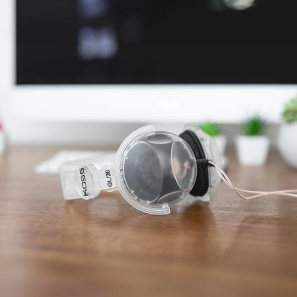Koss CL/20 Clear Transparent On-Ear Headphones, Retro Look, 3.5mm Plug, Adjustable Headband, Leatherette Cushions