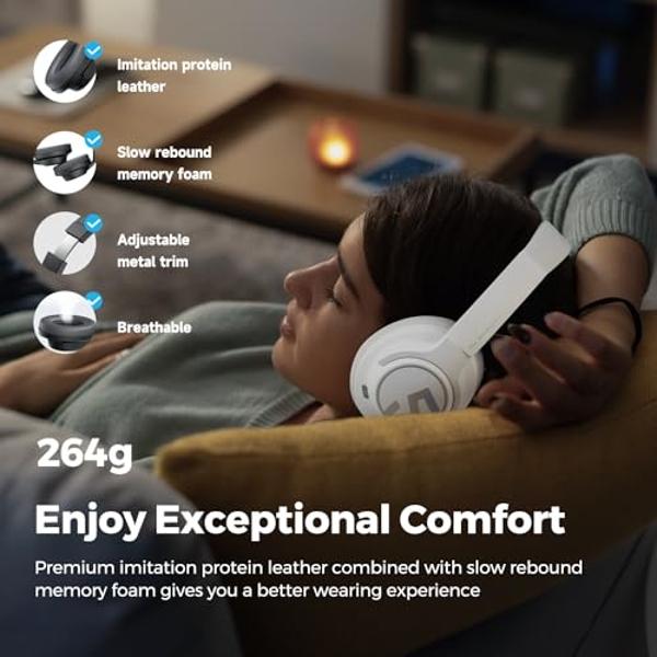 SoundPEATS Space Hybrid Active Noise Cancelling Headphones, Wireless Over Ear Bluetooth Headset, 123H Playtime, Hi Res Audio Wired, APP Custom EQ, Deep Bass, Comfort Ear Cups, for 