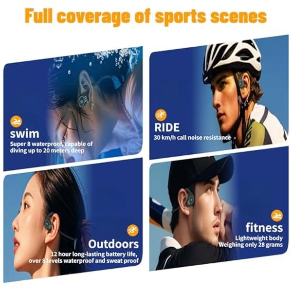 Swimming headphones-bone conduction headphones, IP68 waterproof built-in MP3 player 32G memory, underwater swimming headphone, wireless open Earphones Bluetooth 5.3, for running, c