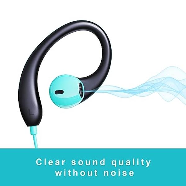 Upgrade Wired Sports Earbuds with Ear Hooks, Running Headphones Secure Fit Wrap Around Ear, Sweatproof In-Ear Earphones with Microphone, 3.5mm Jack for Smartphone Laptop Tablet MP3
