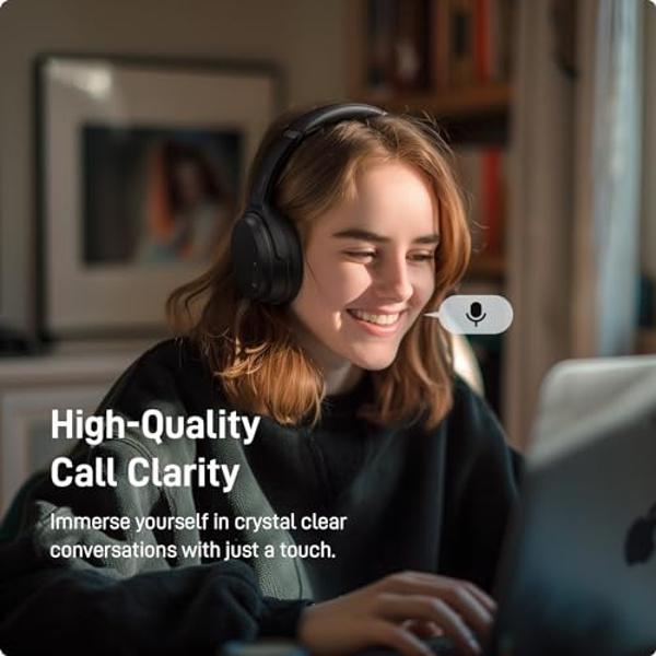 HROEENOI JZ02 Noise Cancelling Headphones,Upgraded Bluetooth 5.3, Wireless Over Ear Headphones, Lightweight and Portable, 60H Playtime, Memory Foam Protein Leather Earmuffs, for Wo