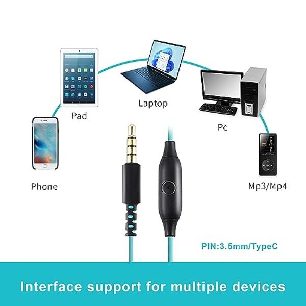 Upgrade Wired Sports Earbuds with Ear Hooks, Running Headphones Secure Fit Wrap Around Ear, Sweatproof In-Ear Earphones with Microphone, 3.5mm Jack for Smartphone Laptop Tablet MP3