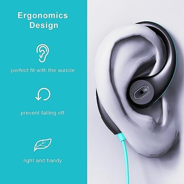 Upgrade Wired Sports Earbuds with Ear Hooks, Running Headphones Secure Fit Wrap Around Ear, Sweatproof In-Ear Earphones with Microphone, 3.5mm Jack for Smartphone Laptop Tablet MP3