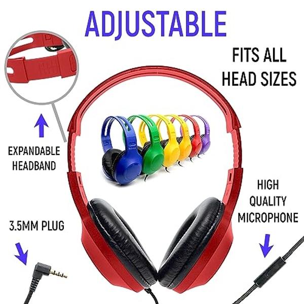 Eduvy Bulk Headphones for Classroom with Microphone, Heavy-Duty School Pack Wired Headphones for Students. Teacher Must Haves Supplies from Elementary to College (12 Pack Mixed Col